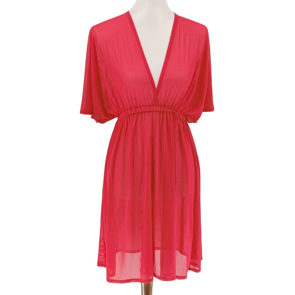 Bleu Rod Beattie Pink Sheer Cover-Up Dress Swimwear V-Neck Open Back M